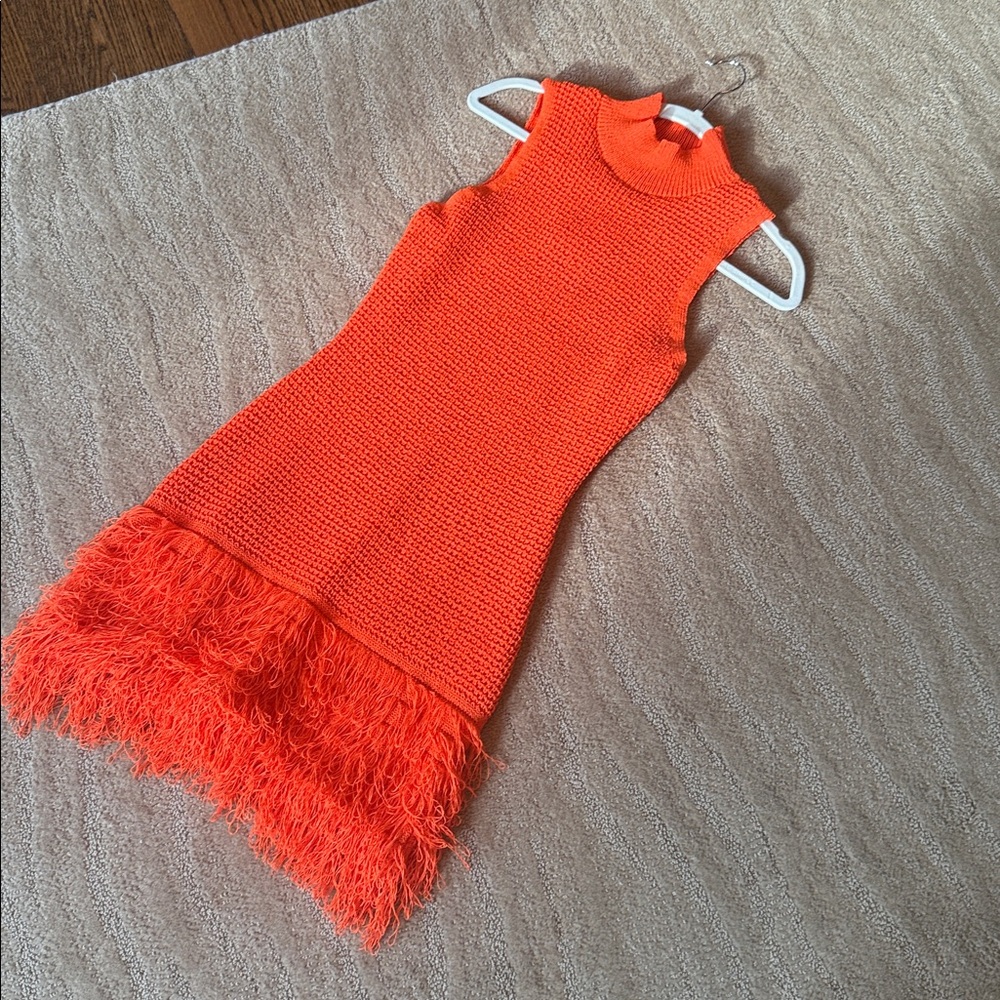 Micas‎ Sleeveless Orange Knit Dress with Fringe - Picture 5 of 16